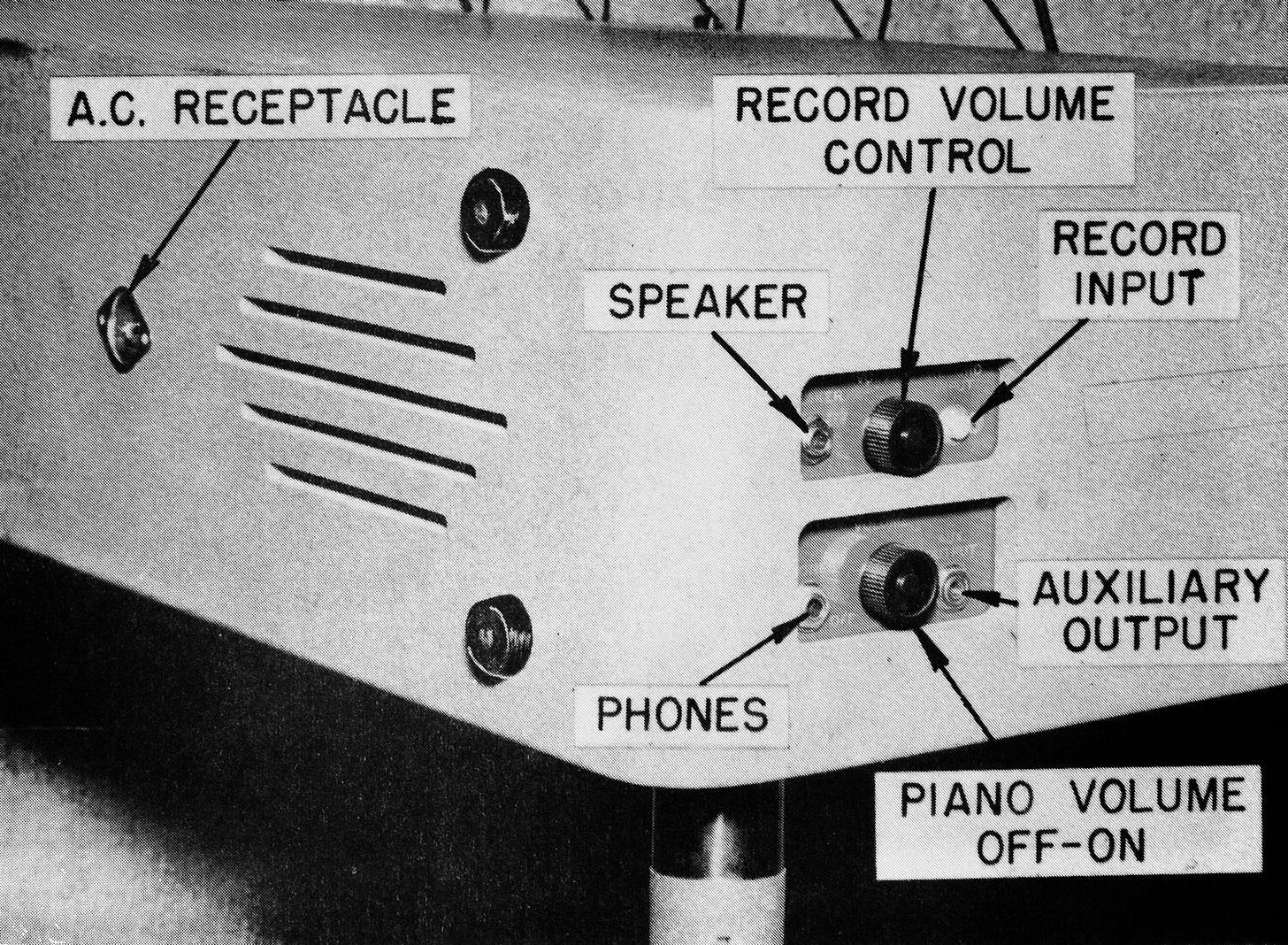 Image from the Wurlitzer 112 manual showing the amplifier with labels
