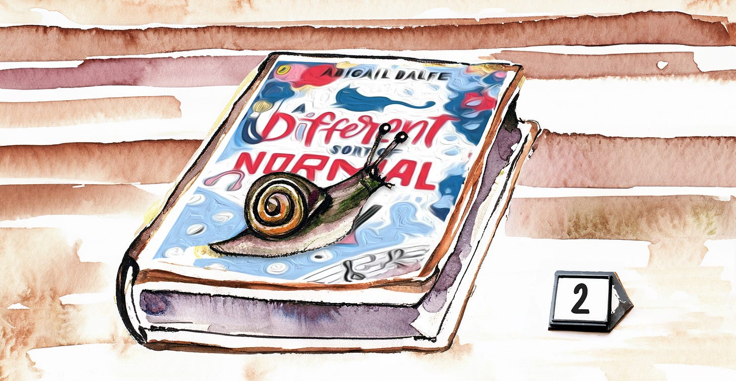 A snail sitting on the book referred to in this article, along with a small table number sign (ideal for fiddling with).