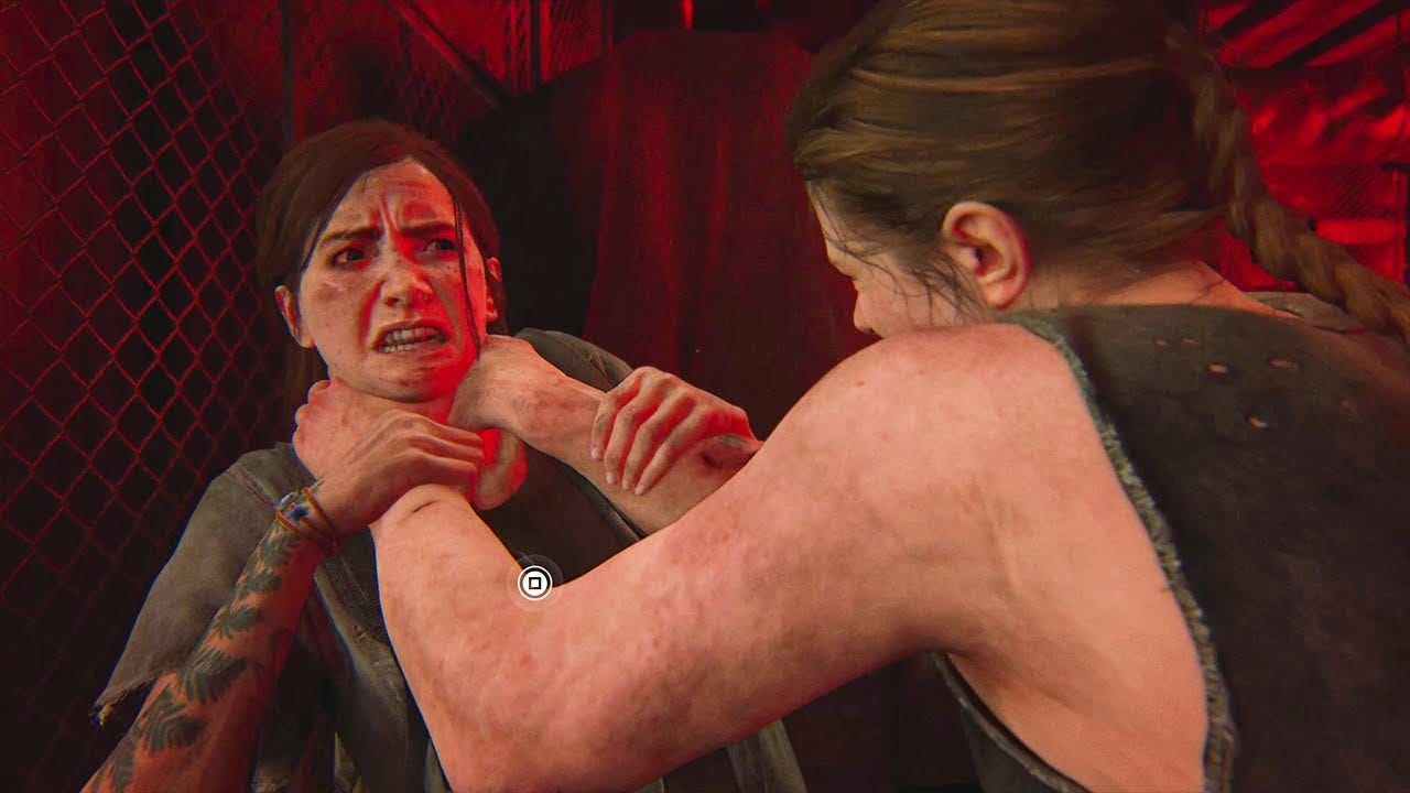 Image of Abby choking Ellie in The Last of Us Part 2