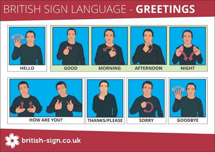 British Sign Language greetings.