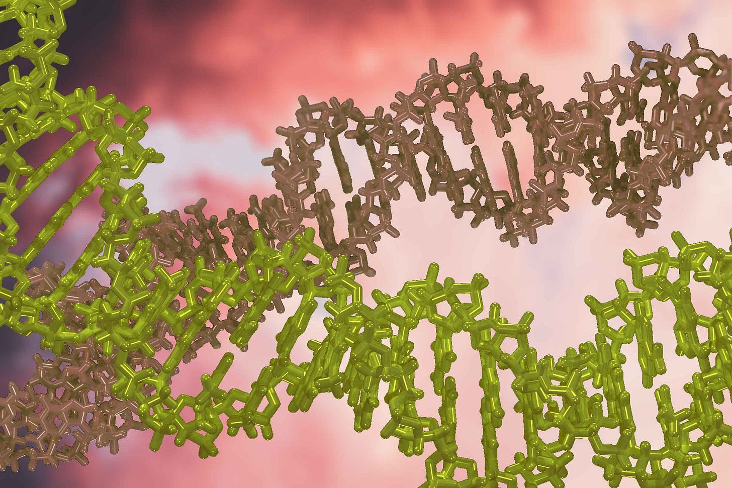 DNA molecular models on a cloudy background DNA molecular models on a cloudy background