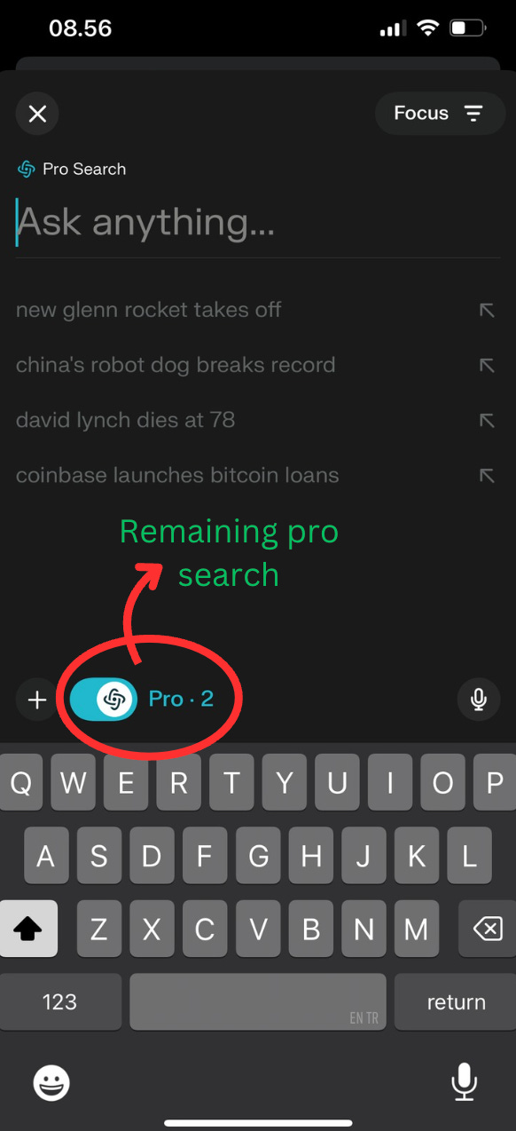 Remaining Pro Search on Mobile App