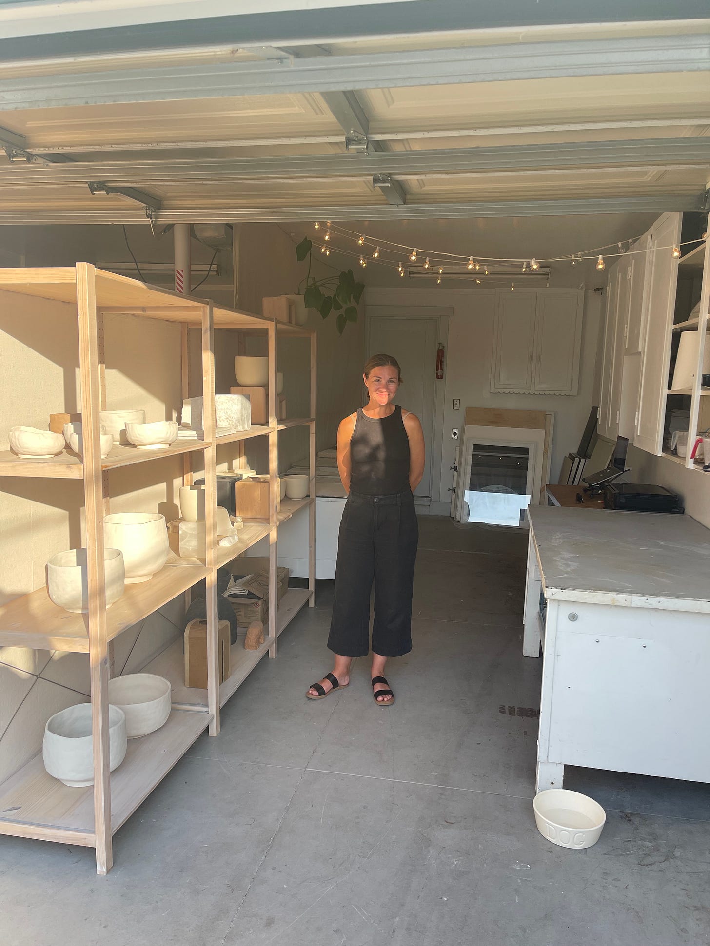 Artist Sarah Lesher in her artist studio in Los Angeles near sunset