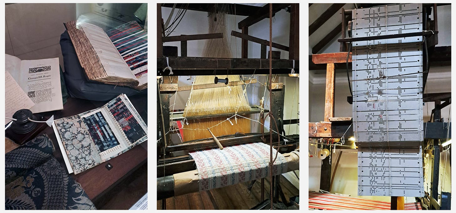 Silk pattern book, weaving hand loom, a Jacquard mechanism at The Museum of Norwich at the Bridewell