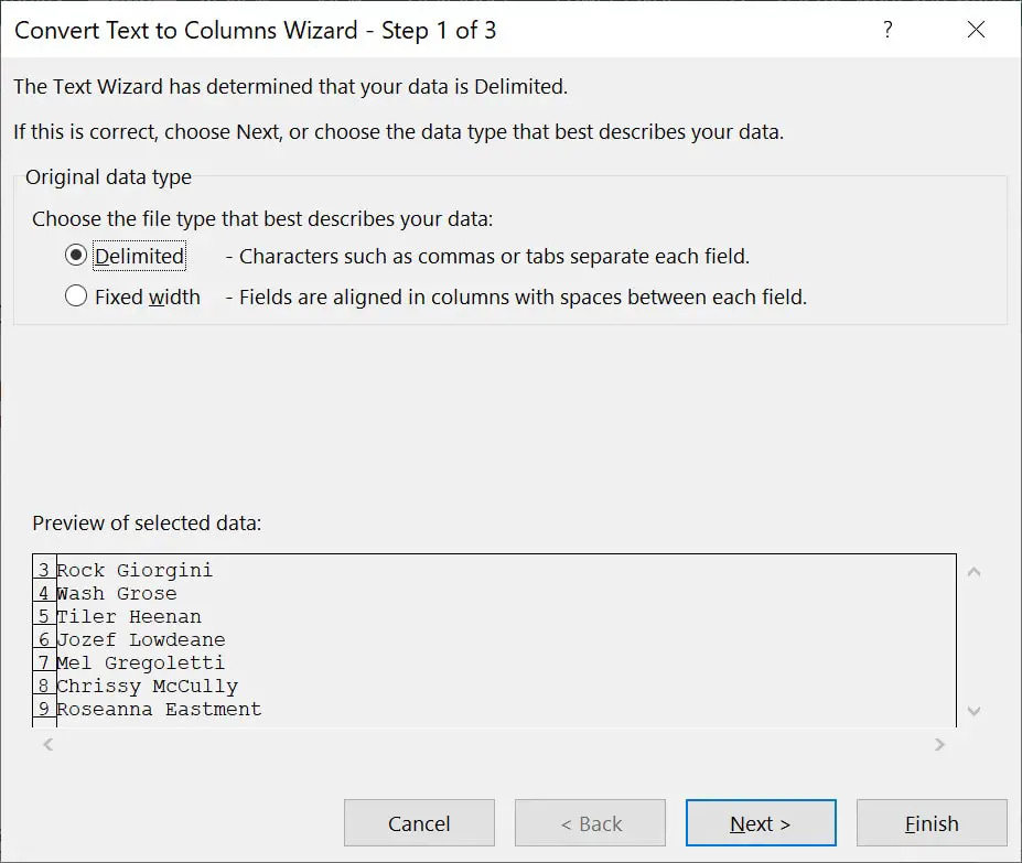 Convert Text to Columns Wizard