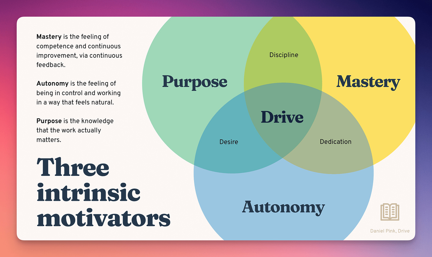 Autonomy mastery & purpose: three motivators defined, according to Daniel  Pink's "Drive" — BiteSize Learning