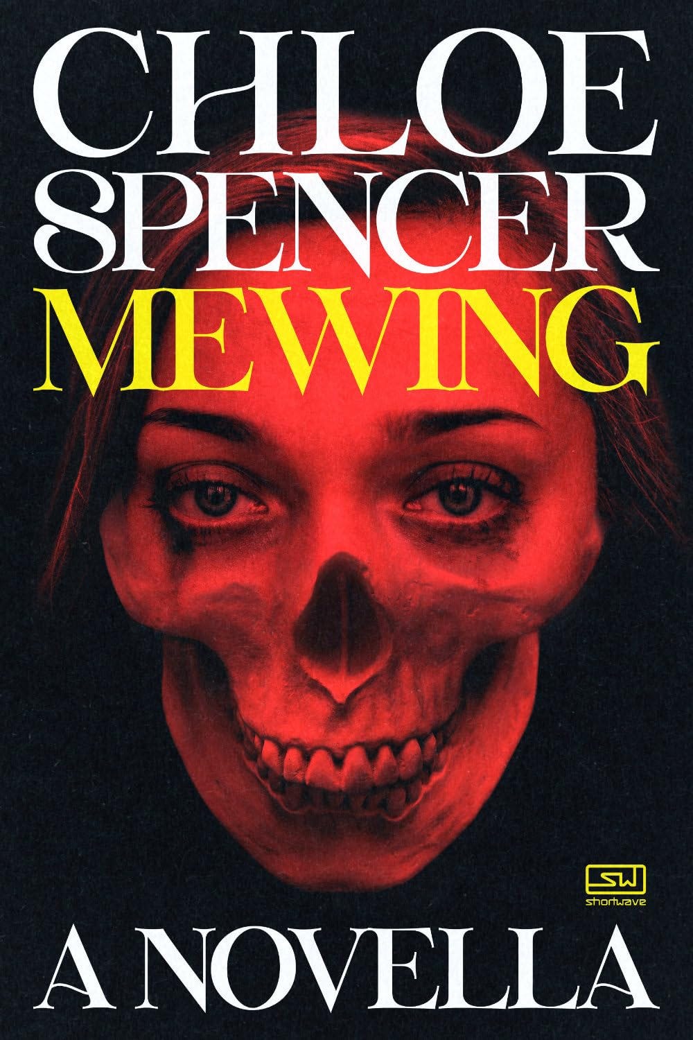 The cover of Mewing, a woman's face blended with a skull