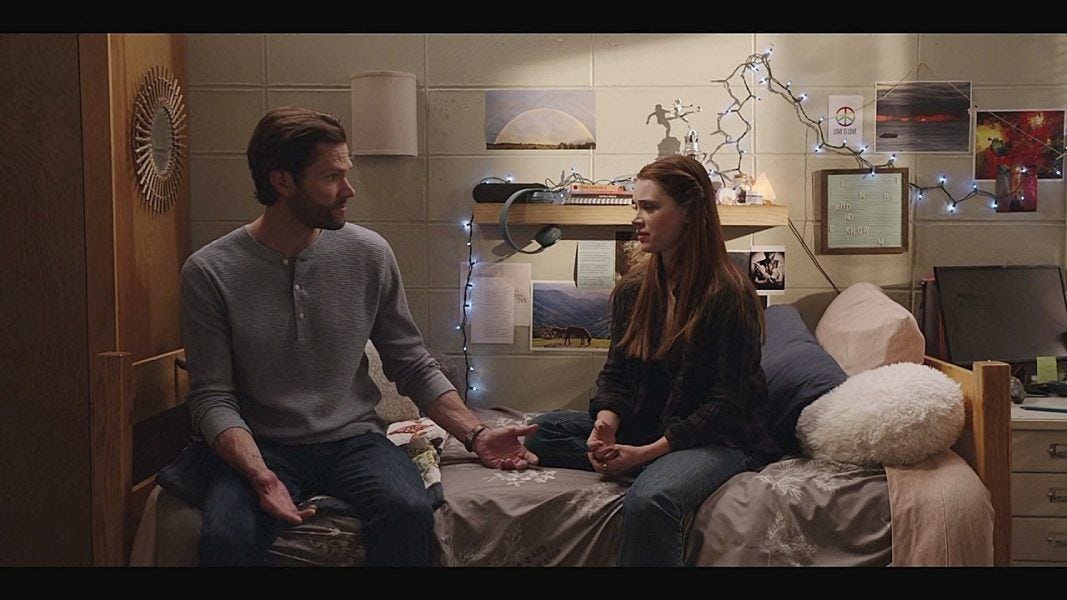 Cordell Walker with STella in her dorm room.