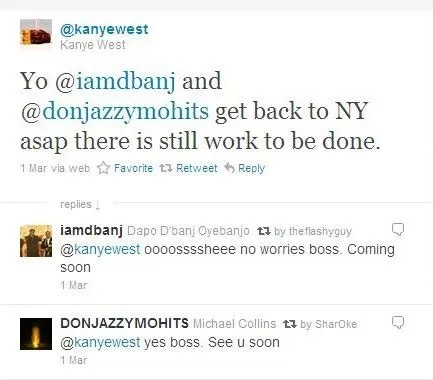 Kanye West summoned D'banj and Don Jazzy back to New York with a tweet in 2011.