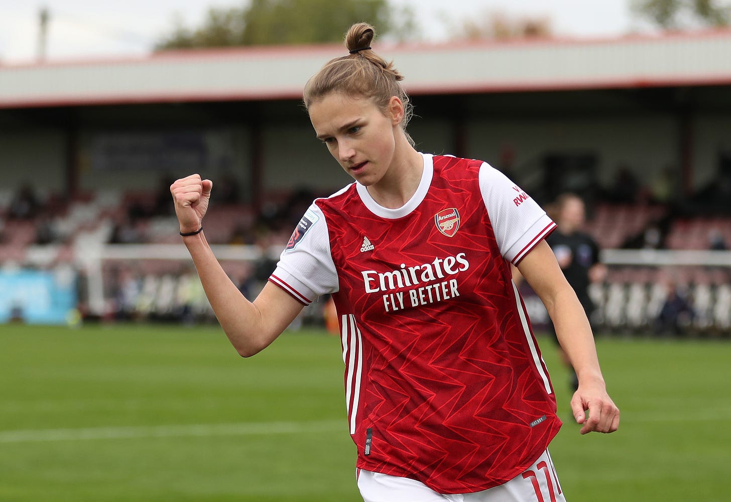 Vivianne Miedema pictured celebrating a goal for Arsenal against Tottenham during the 2020/21 WSL season