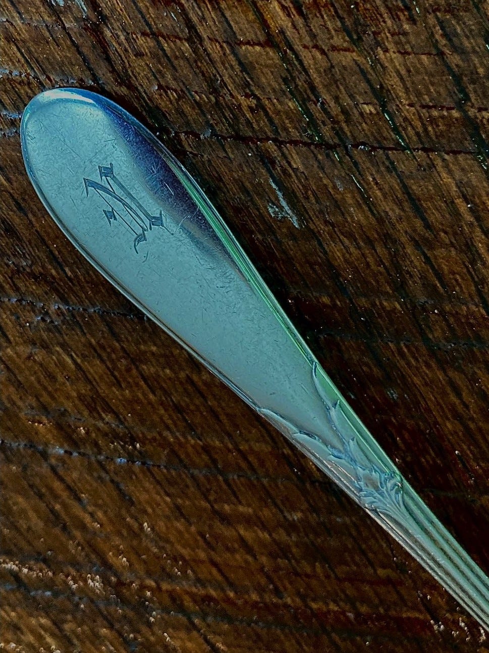 Engraved silver spoon c. 1900 - engraving by Hugh Maguire