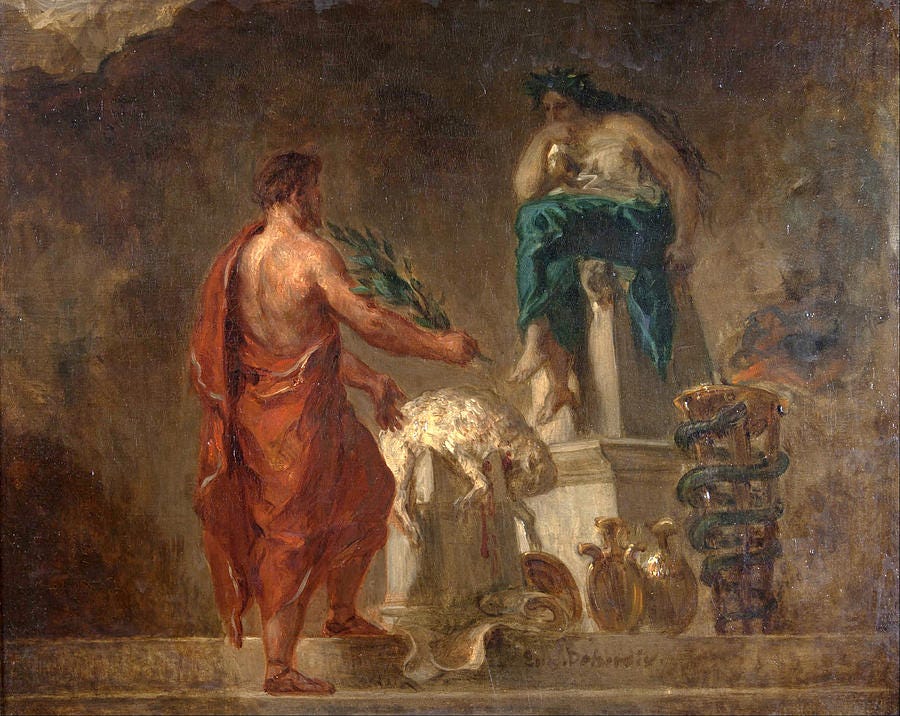 Lycurgus Consulting the Pythia Painting by Eugene Delacroix - Fine Art  America