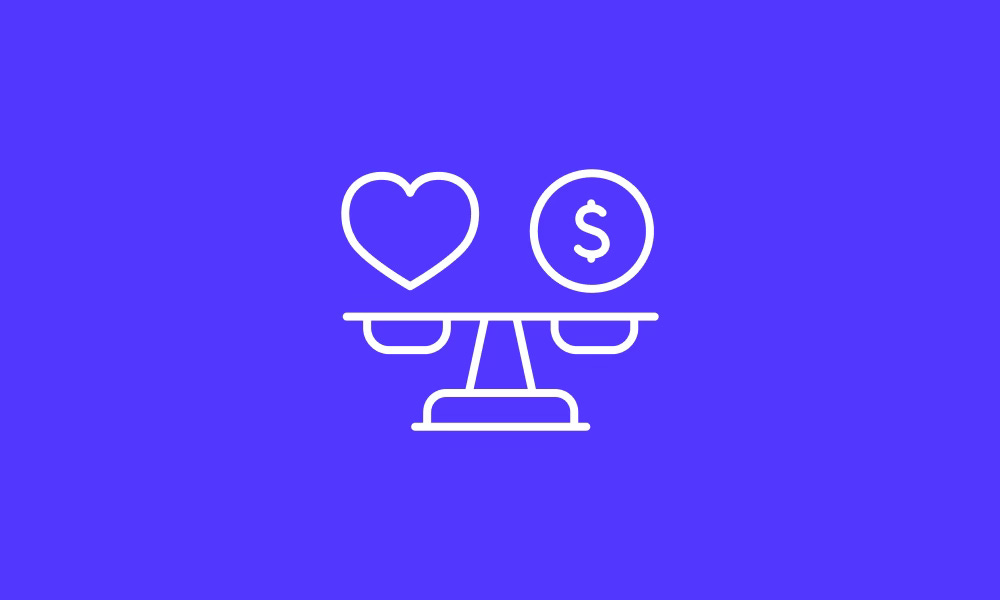 Illustration of a scale balancing heart and money
