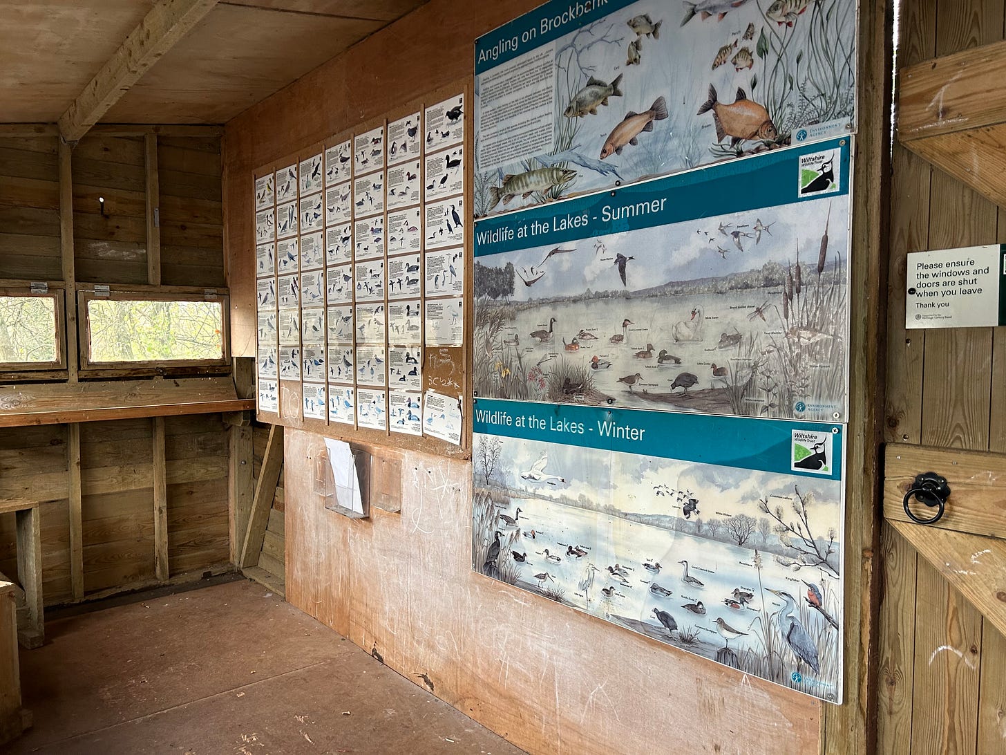 Inside one of several bird hides at Langford Lakes, Wiltshire. Image: Roland's Travels