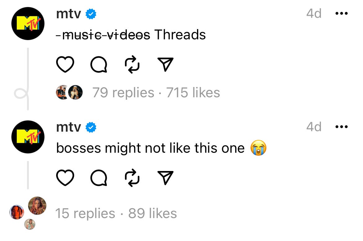 Post from MTV that says "bosses might not like this one"