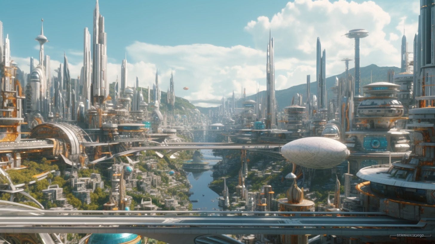 skyline of futuristic solarpunk city, natural strait, hyper detailed, hyper realistic, 8k, octane render