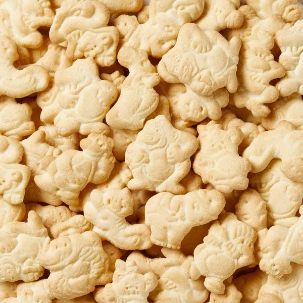 Animal Crackers in the shape of elephants, monkeys, alligators, and more.