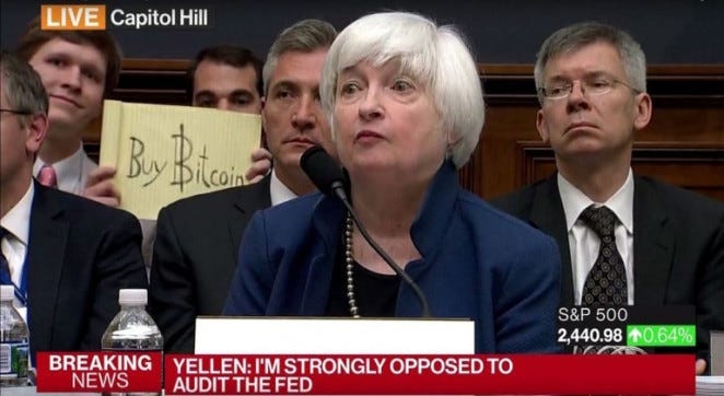 The guy who photobombed Janet Yellen with a “Buy Bitcoin” sign has received  nearly $16,000 in donations | by Ilias Louis Hatzis | Endeavour | Medium