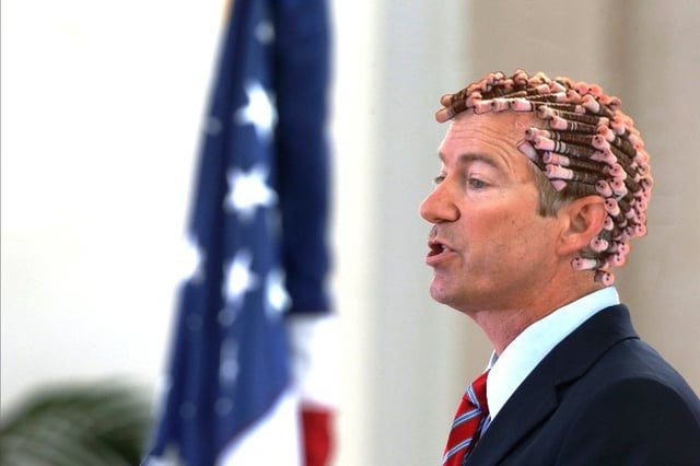 I Photoshopped Bradley Cooper's hair in curlers from American Hustle on to Rand  Paul. It's a slow day at work. : r/funny