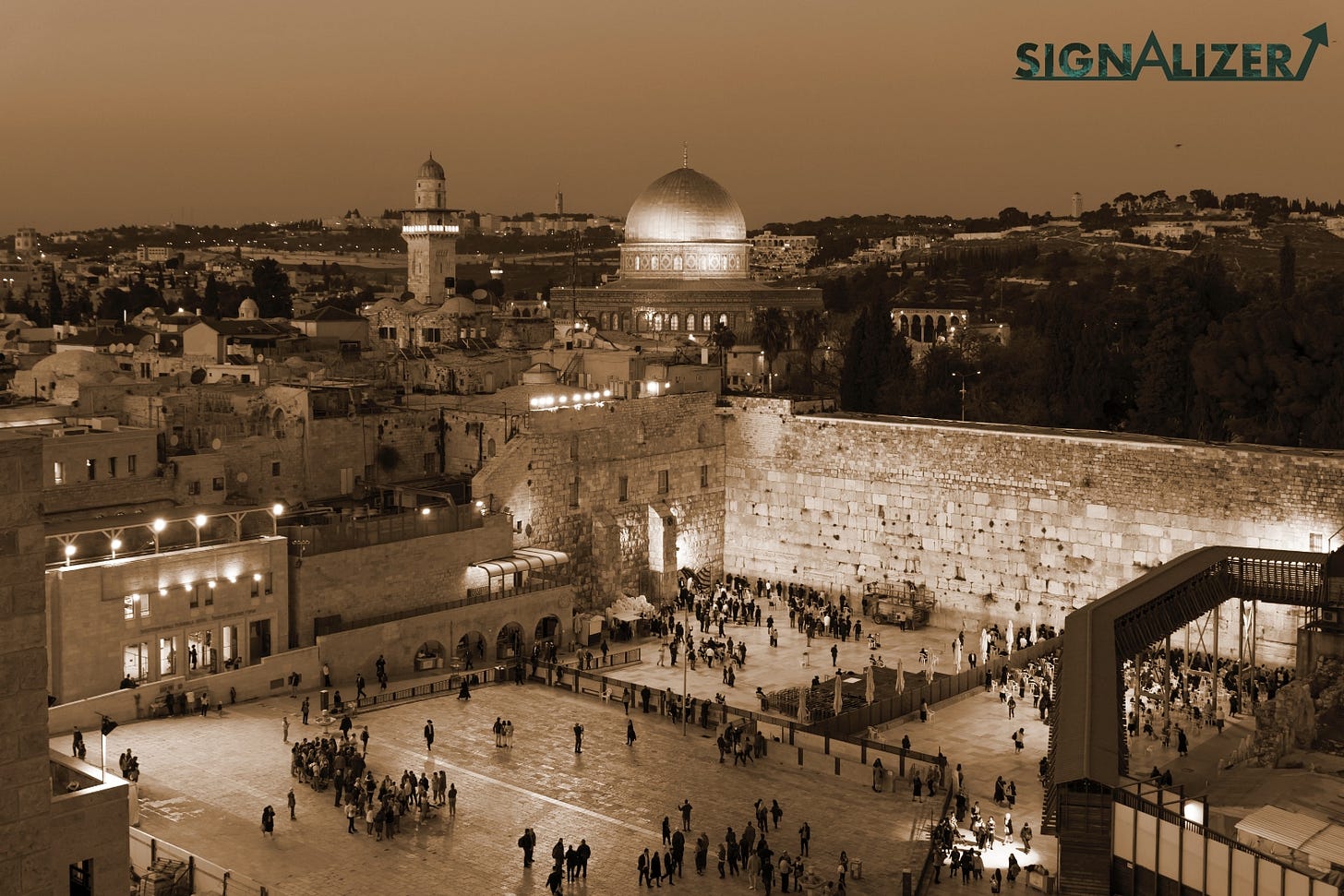 Signalizer: Jerusalem the Old City of Israel at the Western Wall and the Dome of the Rock