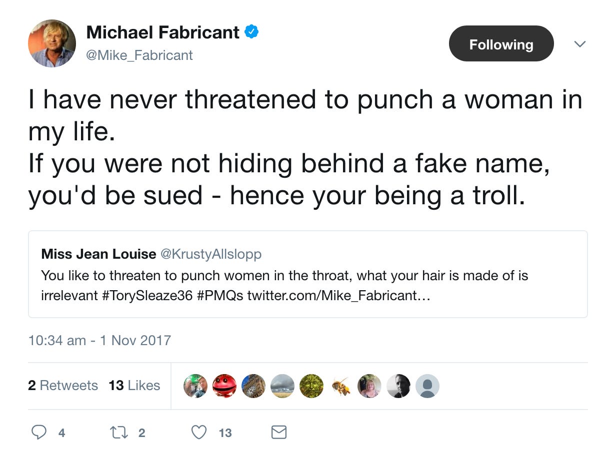 Michael Fabricant Lie Punch Woman 