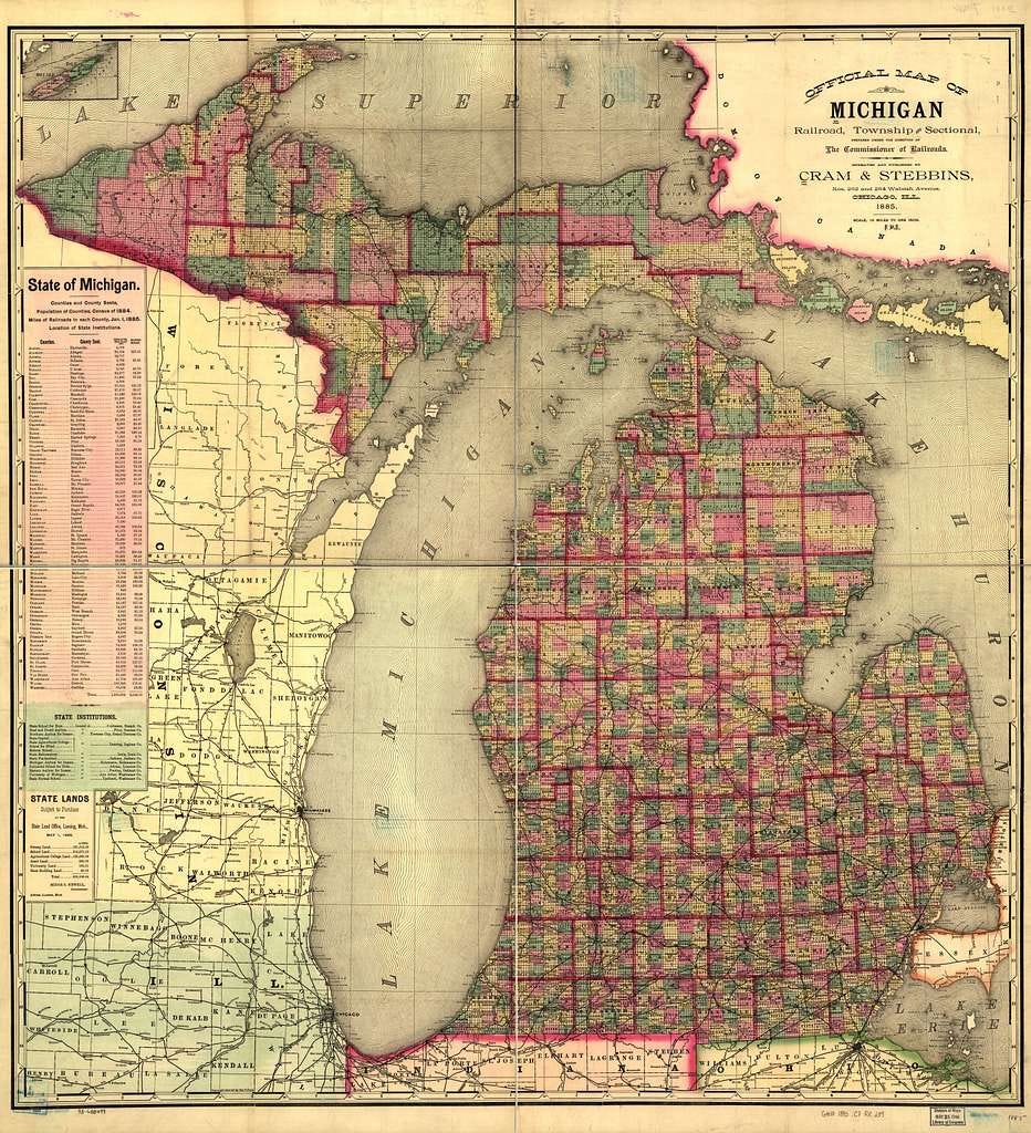 Official map of Michigan, railroad, township and sectional, prepared under  the direction of the commissioner of railroads. - PICRYL - Public Domain  Media Search Engine Public Domain Search