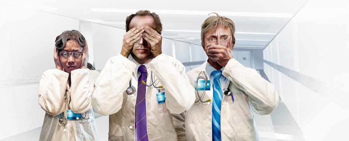 Three doctors hear no evil, see no evil, speak no evil Stock Images