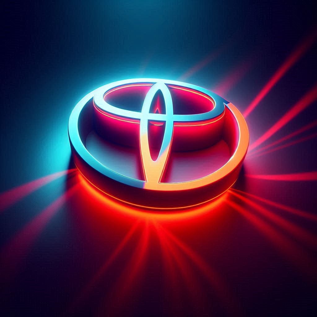 Toyota Logo - Abstract 3D Image - Using bright colours - minimalist image - Smooth Image - with light projecting from the top in a dark room