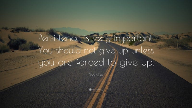 Elon Musk Quote: “Persistence is very important. You should not give up unless you are forced to give up.”