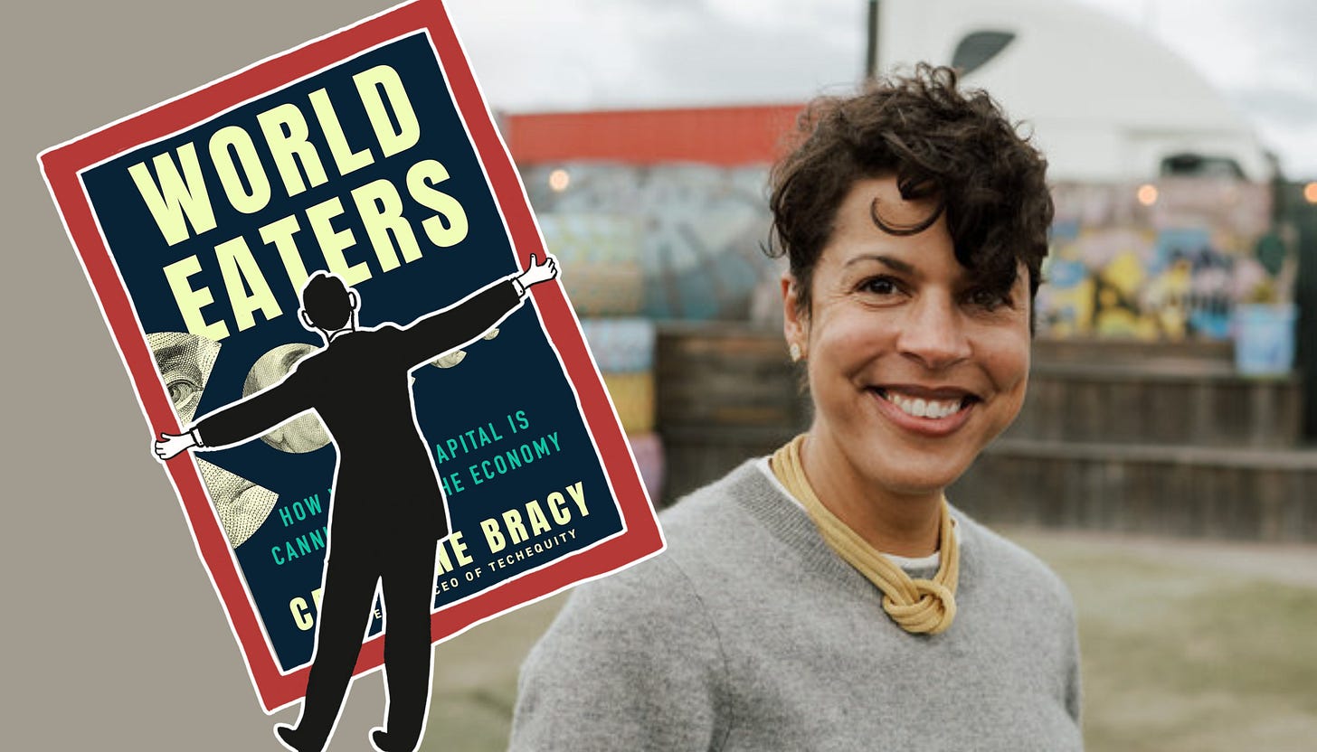 The cover of "World Eaters" and a profile photo of Catherine Bracy.