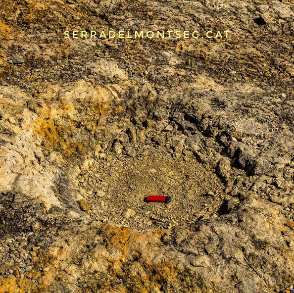 Petjada de dinosaure del Jaciment Paleontològic d'Icnites de La Maçana. Son icnites circulars de 10 cm de profunditat atribuïdes a dinosaures sauròpodes.