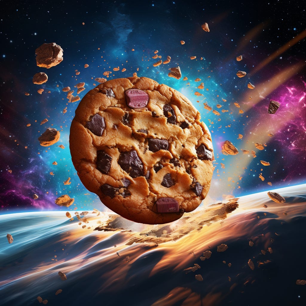 a bright cookie flying through space