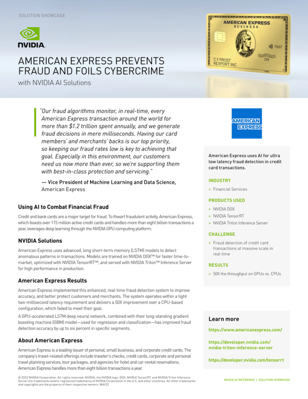 American Express Adopts NVIDIA AI to Help Prevent Fraud and Foil Cybercrime