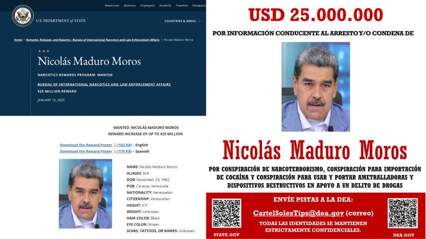 Recompensa por Nicolás Maduro. Recompensa por Nicolás Maduro.