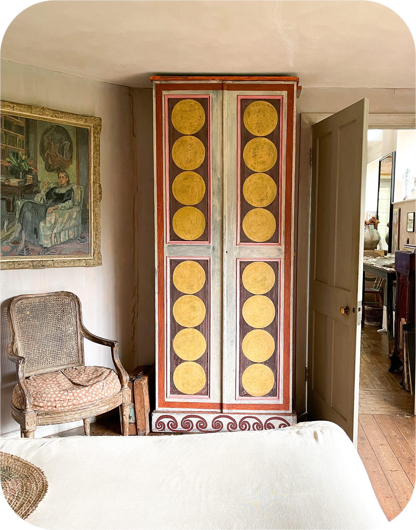 A cupboard painted by Vanessa Bell at Charleston Farmhouse