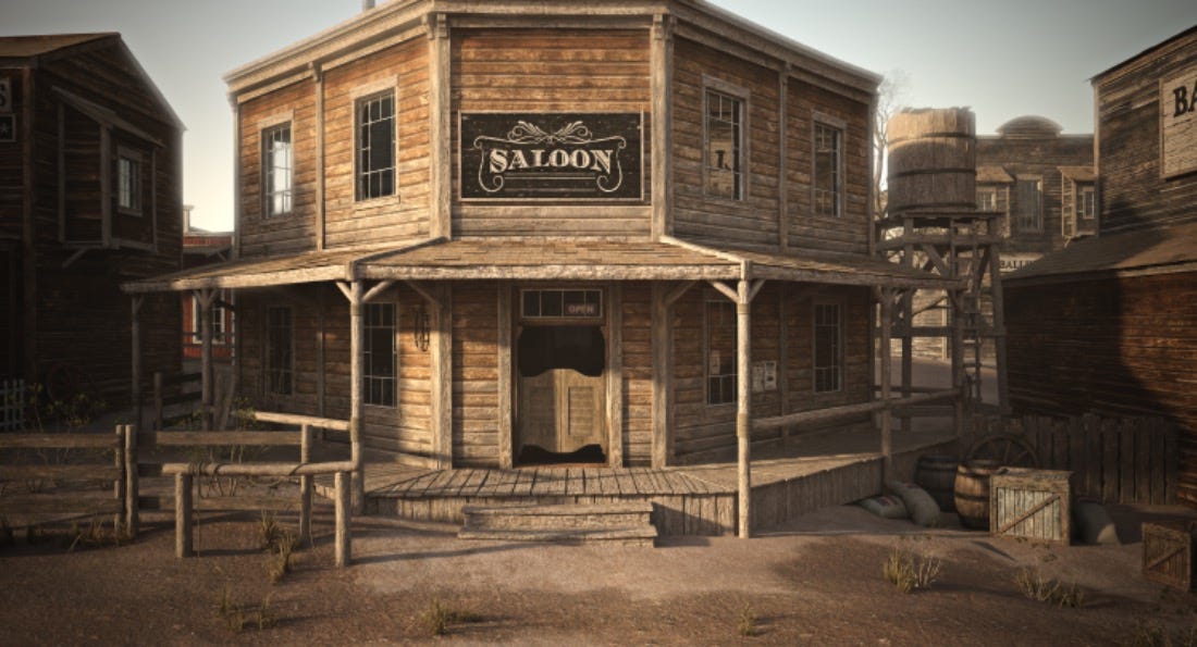 A saloon building in a Wild West town