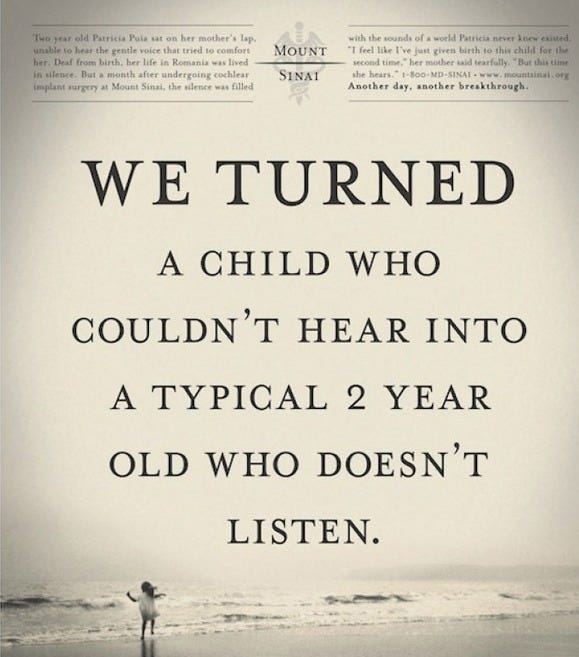 Turned A Child That Couldn't Hear Into One Who Doesn't Listen | Mount Sinai  Health - THE BIG AD