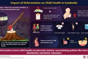 Infographic on deforestation impacts on child health in Cambodia