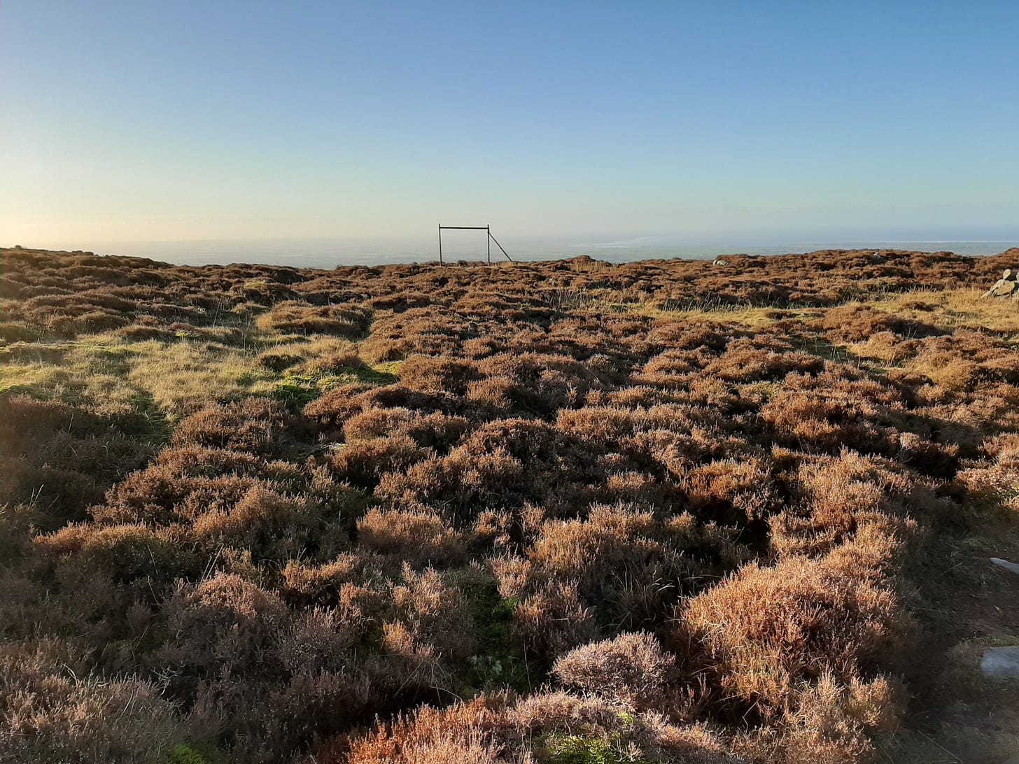 A moorland landscape with a blue sky