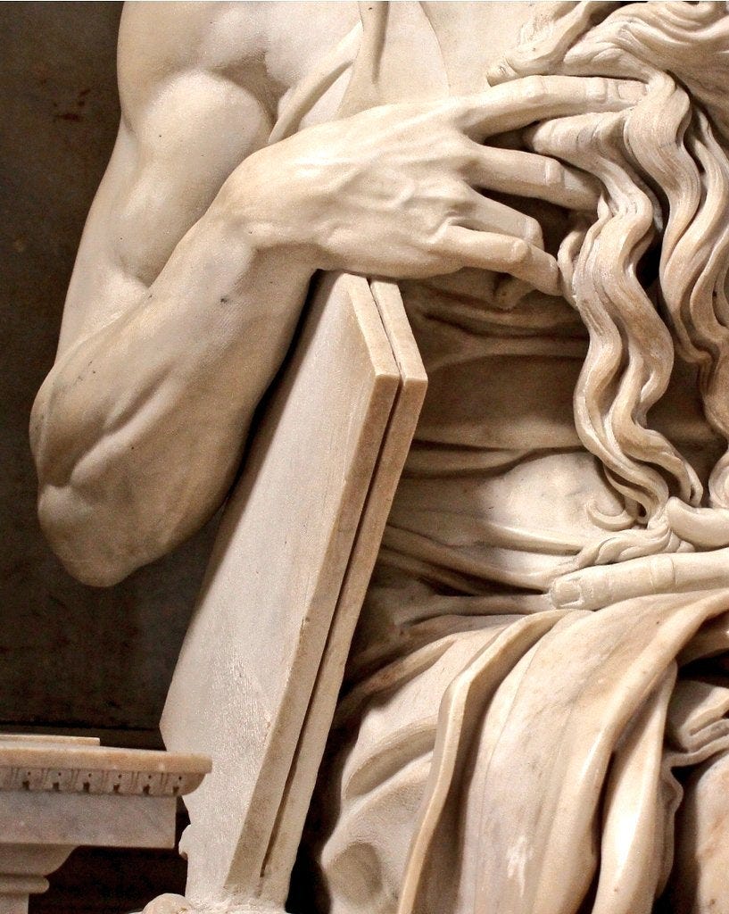 Michelangelo Sculpted A Tiny Muscle In Moses' Forearm That Is Only Visible  When The Pinky Is Raised : r/interestingasfuck