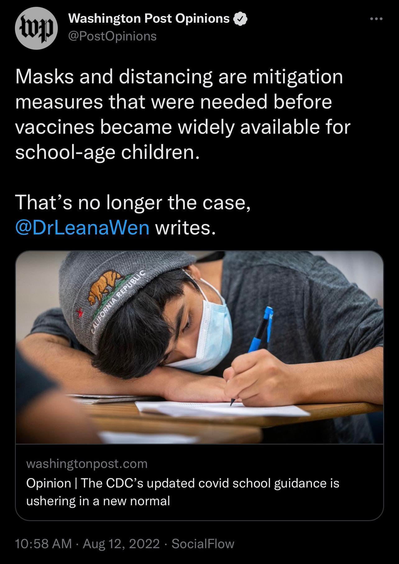 Leana Wen declares that because pediatric vaccines are "availiable," there's no need to protect kids from COVID anymore. 