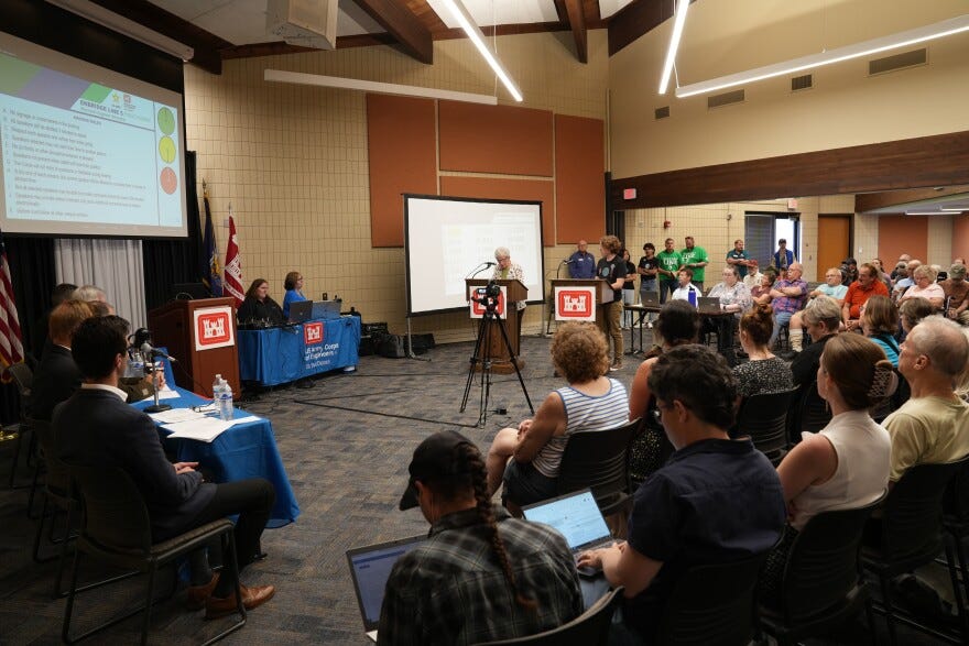 Hundreds of people attended a public hearing about Enbridge's proposed reroute of a section of its Line 5 pipeline.