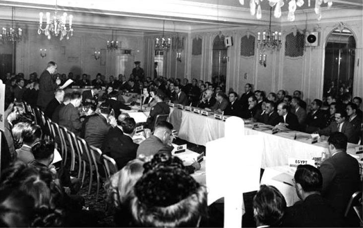 Foto de la Convención de Chicago, en 1944, acto en el que se definieron las primeras cinco libertades del aire.