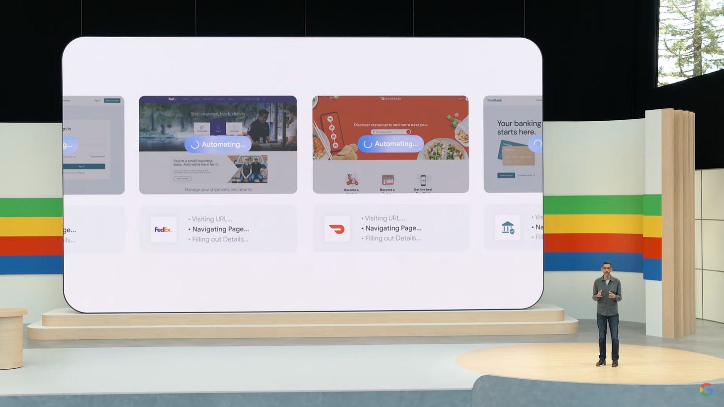 Google I/O demo showing an agent navigating webpages on your behalf