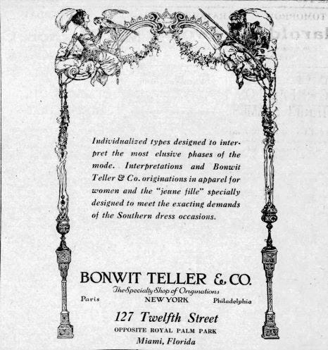Figure 2: Bonwit Teller advertisement in the Miami Herald on February 5, 1918. 