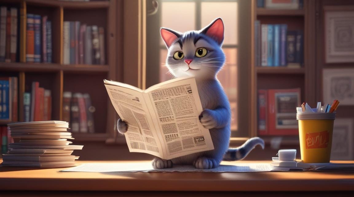 Image of cat reading a news paper