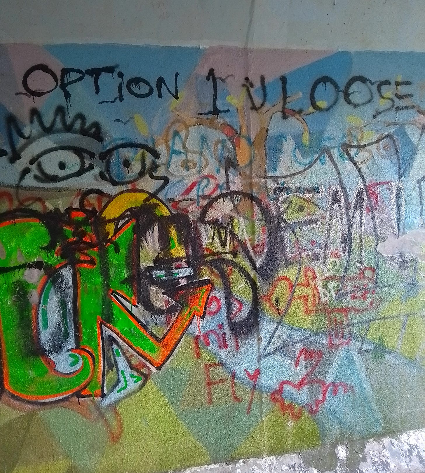 Colourful graffiti wall - Option one you loose - perhaps they meant lose?