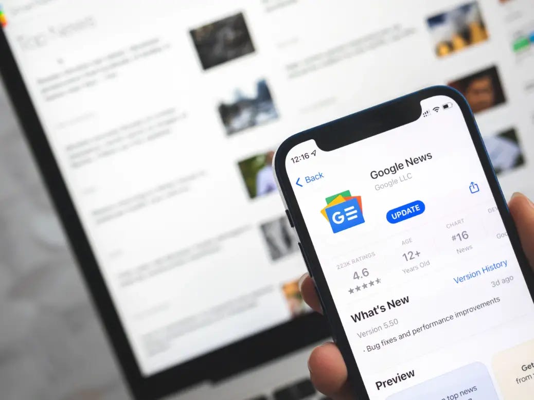 Picture of someone looking at Google News on the app store