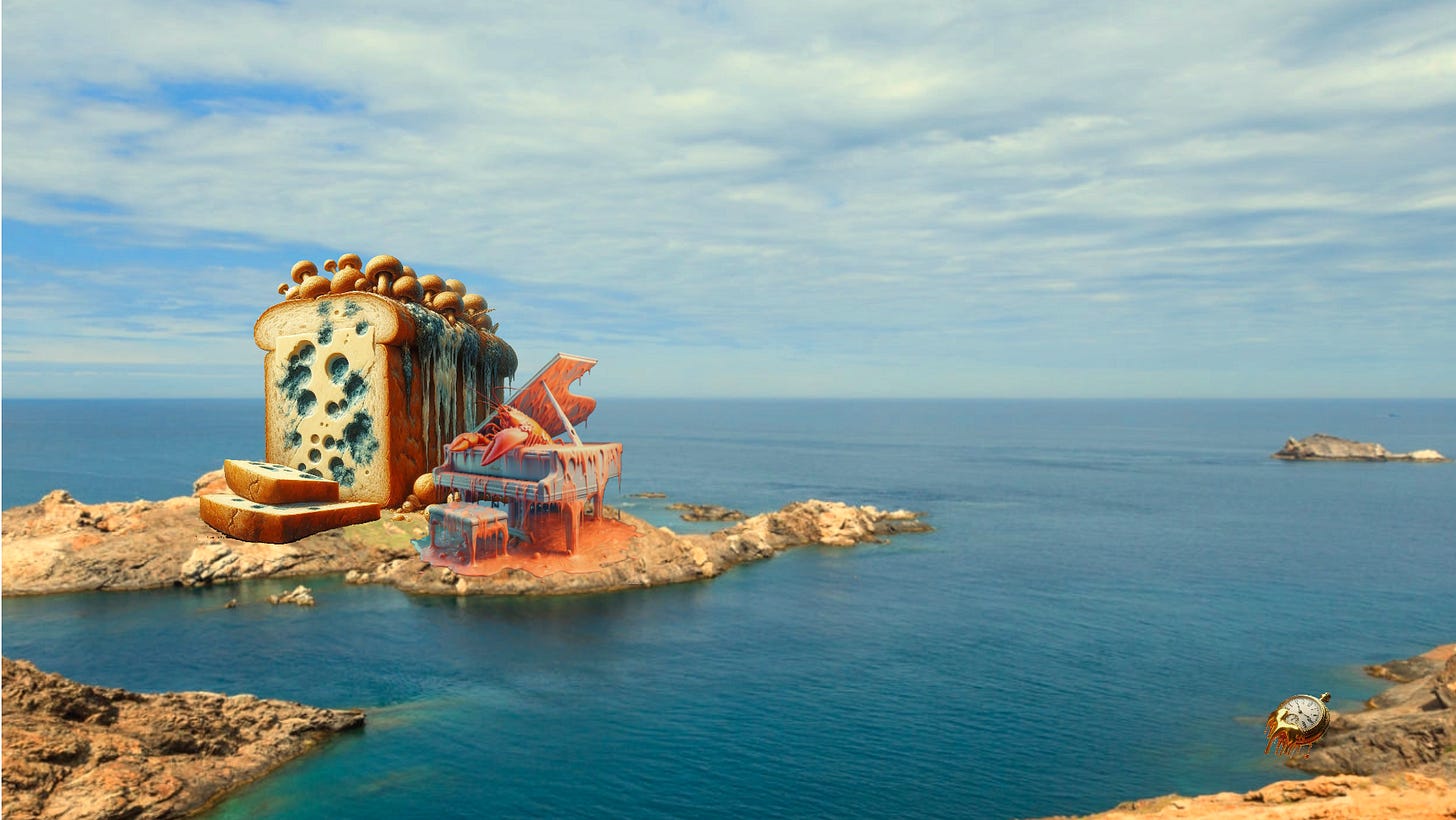 Composite collaborative AI illustration of the Spanish coast called Cap de Creus with surreal elements incorporated