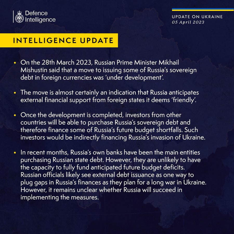 Latest Defence Intelligence update on the situation in Ukraine - 5 April 2023.